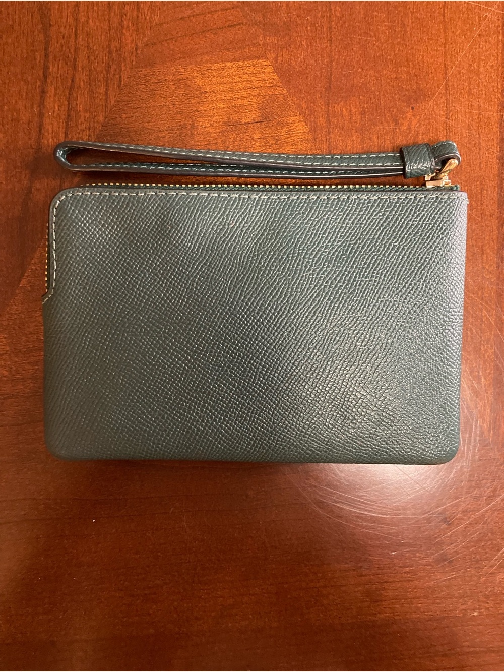 Coach Corner Zip Wristlet in Forest Green Cross Grain Leather EUC - Picture 7 of 16